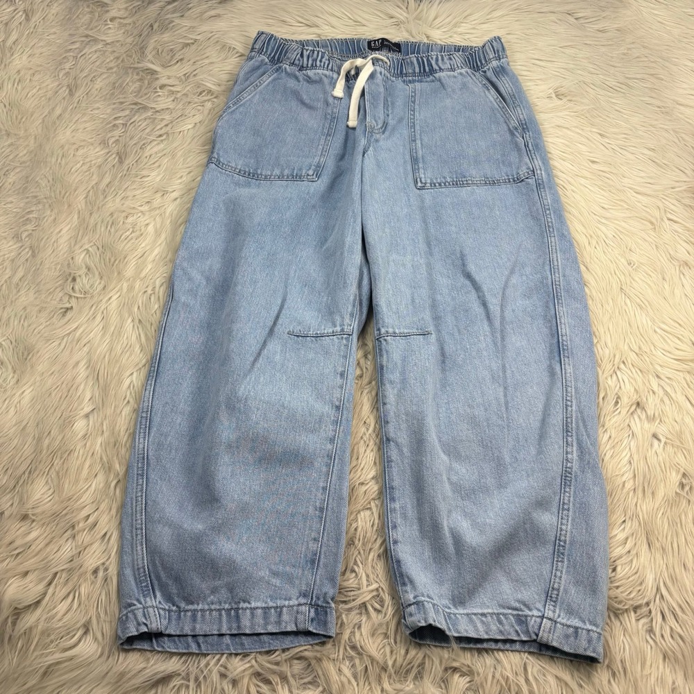 Gap Women's L Light Wash Supersoft Pull-On Barrel Jeans Comfort Cool Girl Baggy